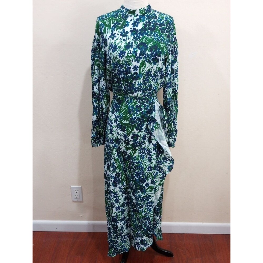 Alejandra Alonso Rojas 100% Silk Floral Faux-Wrap Midi Dress, Size 6